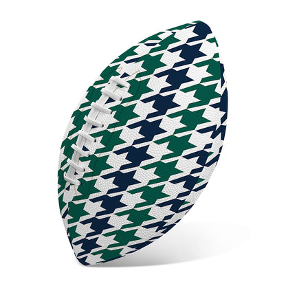 Blue Green And White Houndstooth Print Rugby Ball