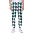 Blue Green And White Houndstooth Print Joggers