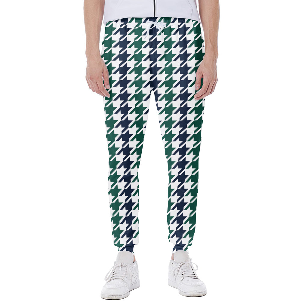 Blue Green And White Houndstooth Print Scuba Joggers