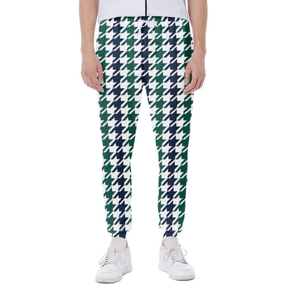 Blue Green And White Houndstooth Print Scuba Joggers