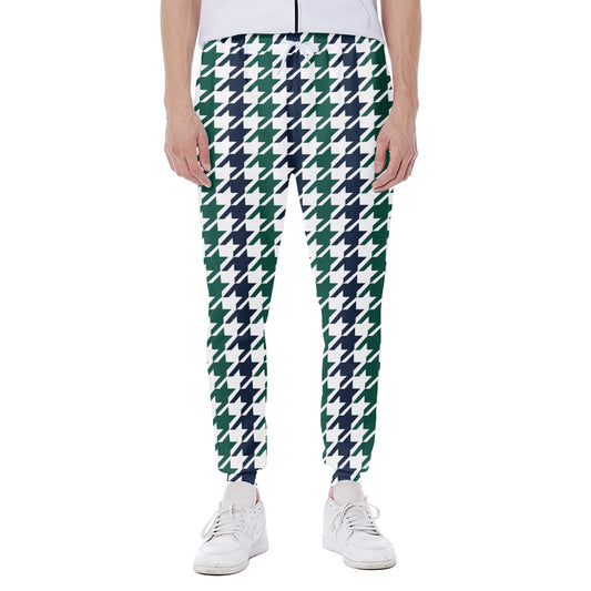 Blue Green And White Houndstooth Print Scuba Joggers