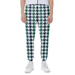 Blue Green And White Houndstooth Print Scuba Joggers