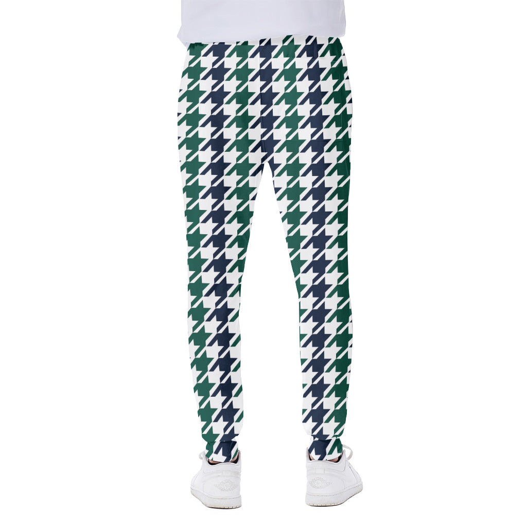 Blue Green And White Houndstooth Print Scuba Joggers