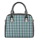Blue Green And White Houndstooth Print Shoulder Handbag