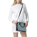 Blue Green And White Houndstooth Print Shoulder Handbag