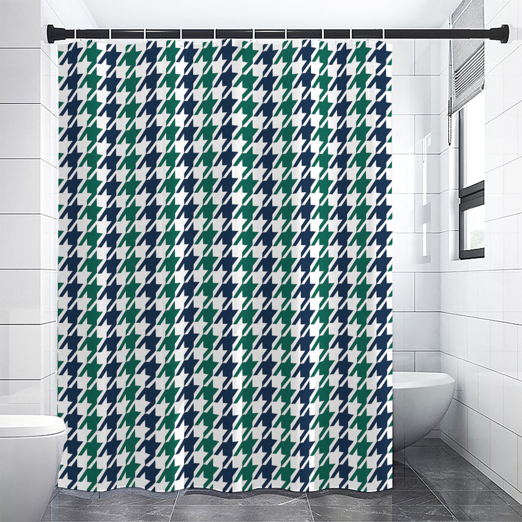 Blue Green And White Houndstooth Print Shower Curtain