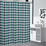 Blue Green And White Houndstooth Print Shower Curtain