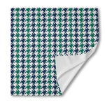 Blue Green And White Houndstooth Print Silk Bandana