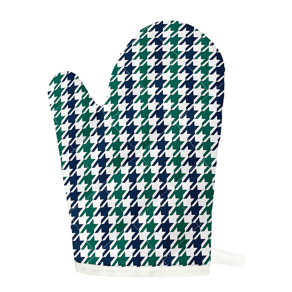 Blue Green And White Houndstooth Print Single Oven Mitt