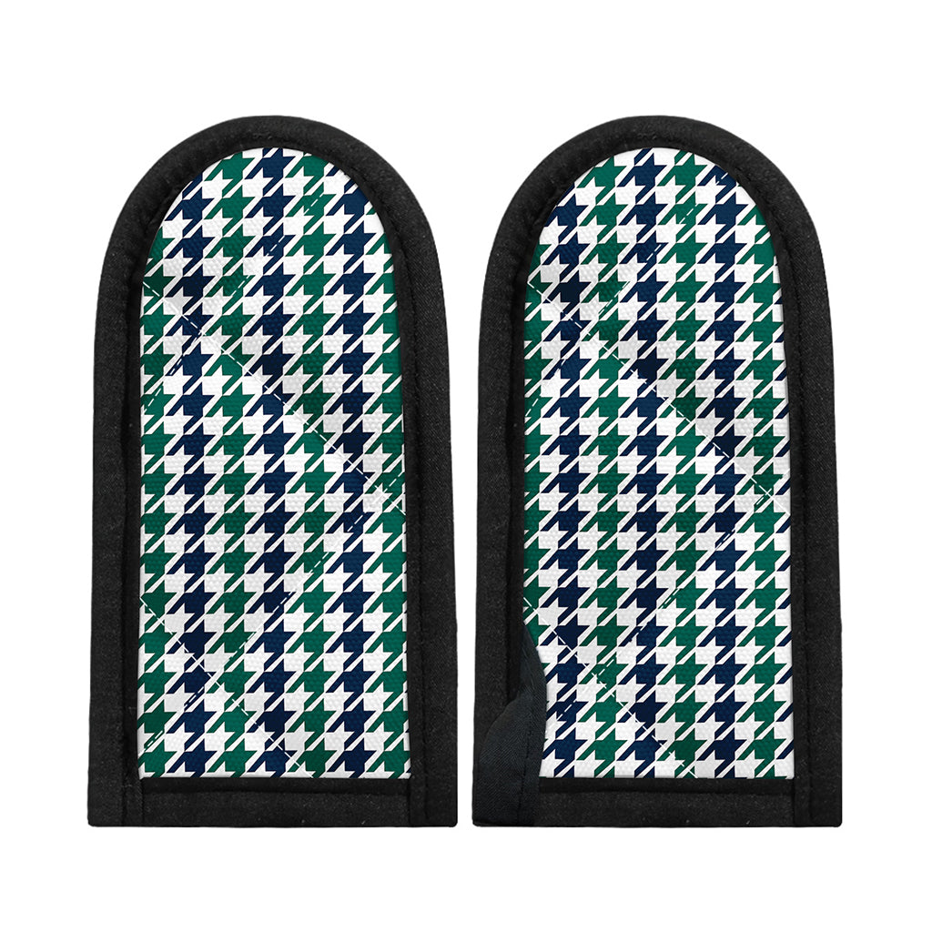 Blue Green And White Houndstooth Print Skillet Handle Cover