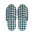 Blue Green And White Houndstooth Print Slippers