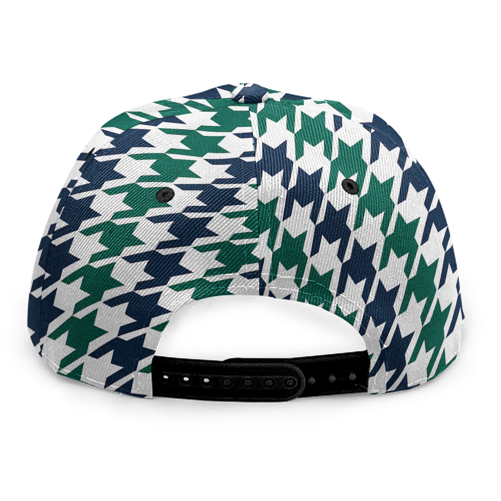 Blue Green And White Houndstooth Print Snapback Cap