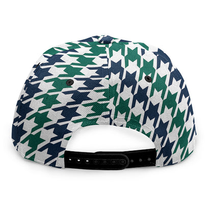 Blue Green And White Houndstooth Print Snapback Cap