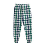 Blue Green And White Houndstooth Print Sweatpants