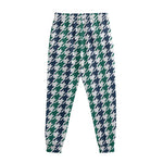 Blue Green And White Houndstooth Print Sweatpants