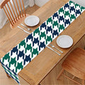 Blue Green And White Houndstooth Print Table Runner