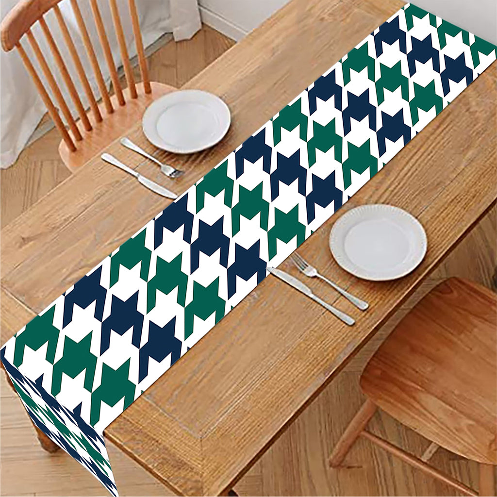 Blue Green And White Houndstooth Print Table Runner