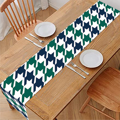 Blue Green And White Houndstooth Print Table Runner