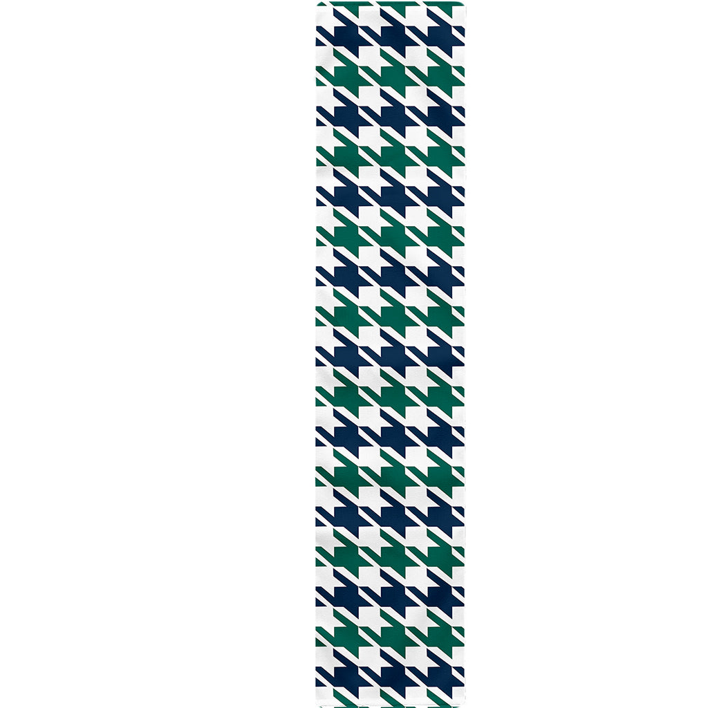 Blue Green And White Houndstooth Print Table Runner