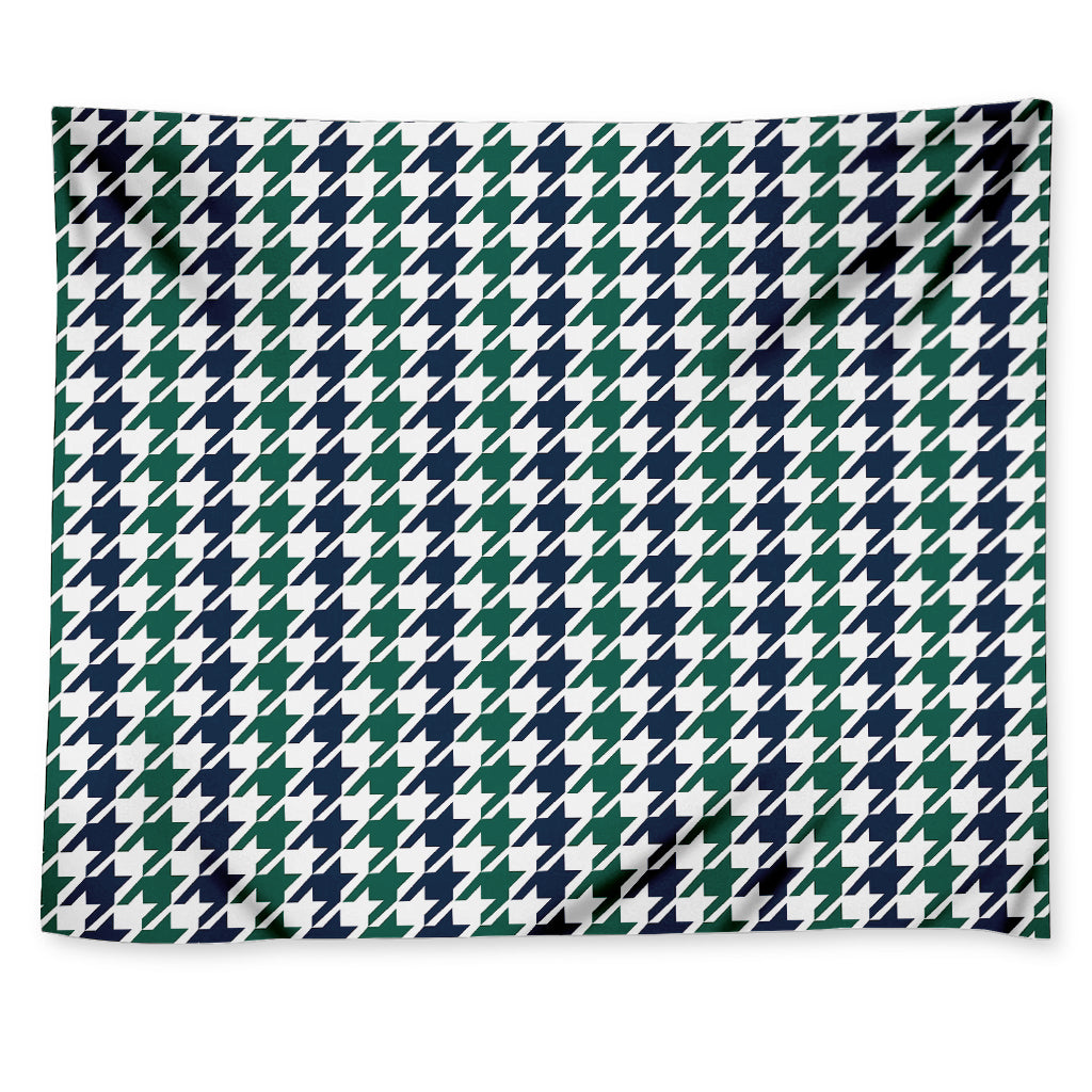 Blue Green And White Houndstooth Print Tapestry