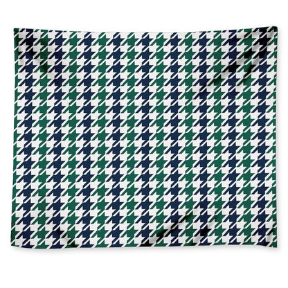Blue Green And White Houndstooth Print Tapestry