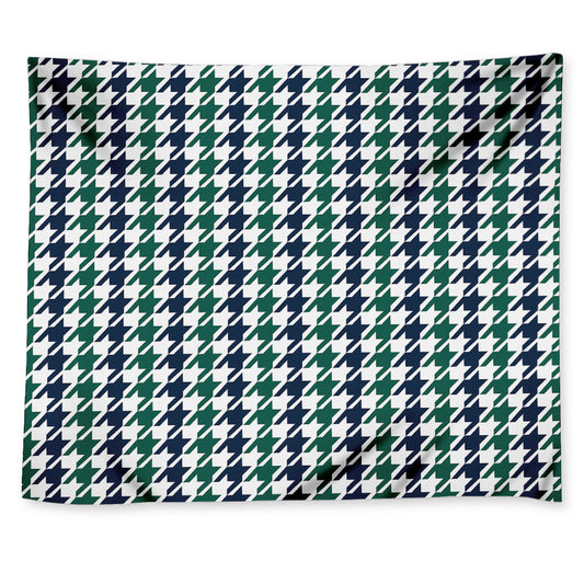 Blue Green And White Houndstooth Print Tapestry