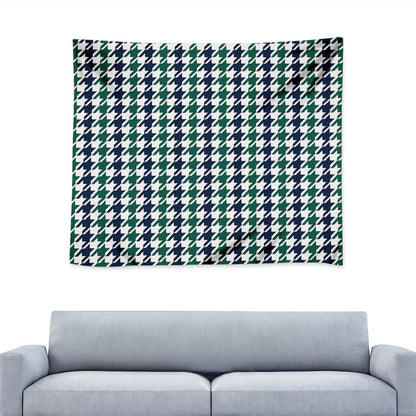 Blue Green And White Houndstooth Print Tapestry