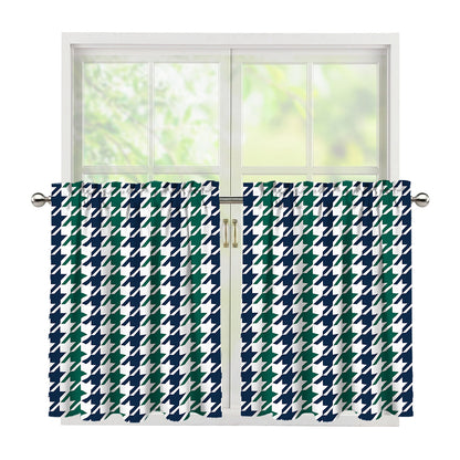 Blue Green And White Houndstooth Print Tier Curtains