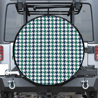 Blue Green And White Houndstooth Print Tire Cover