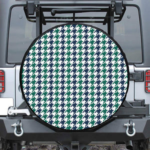 Blue Green And White Houndstooth Print Tire Cover