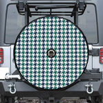 Blue Green And White Houndstooth Print Tire Cover With Camera Hole