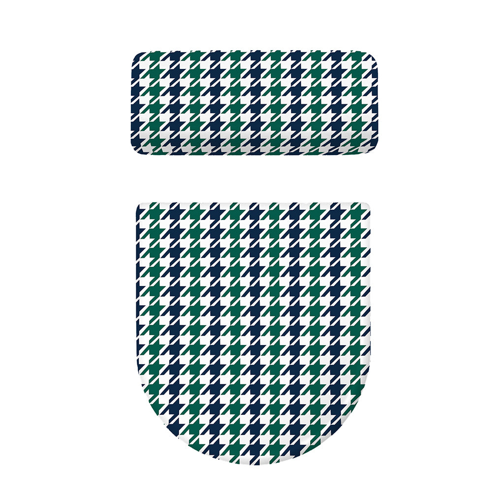 Blue Green And White Houndstooth Print Toilet Lid And Tank Cover Set