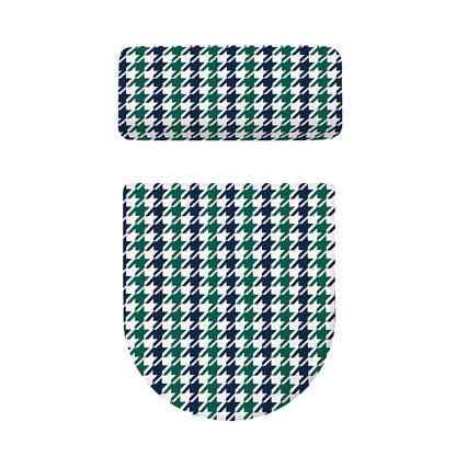 Blue Green And White Houndstooth Print Toilet Lid And Tank Cover Set