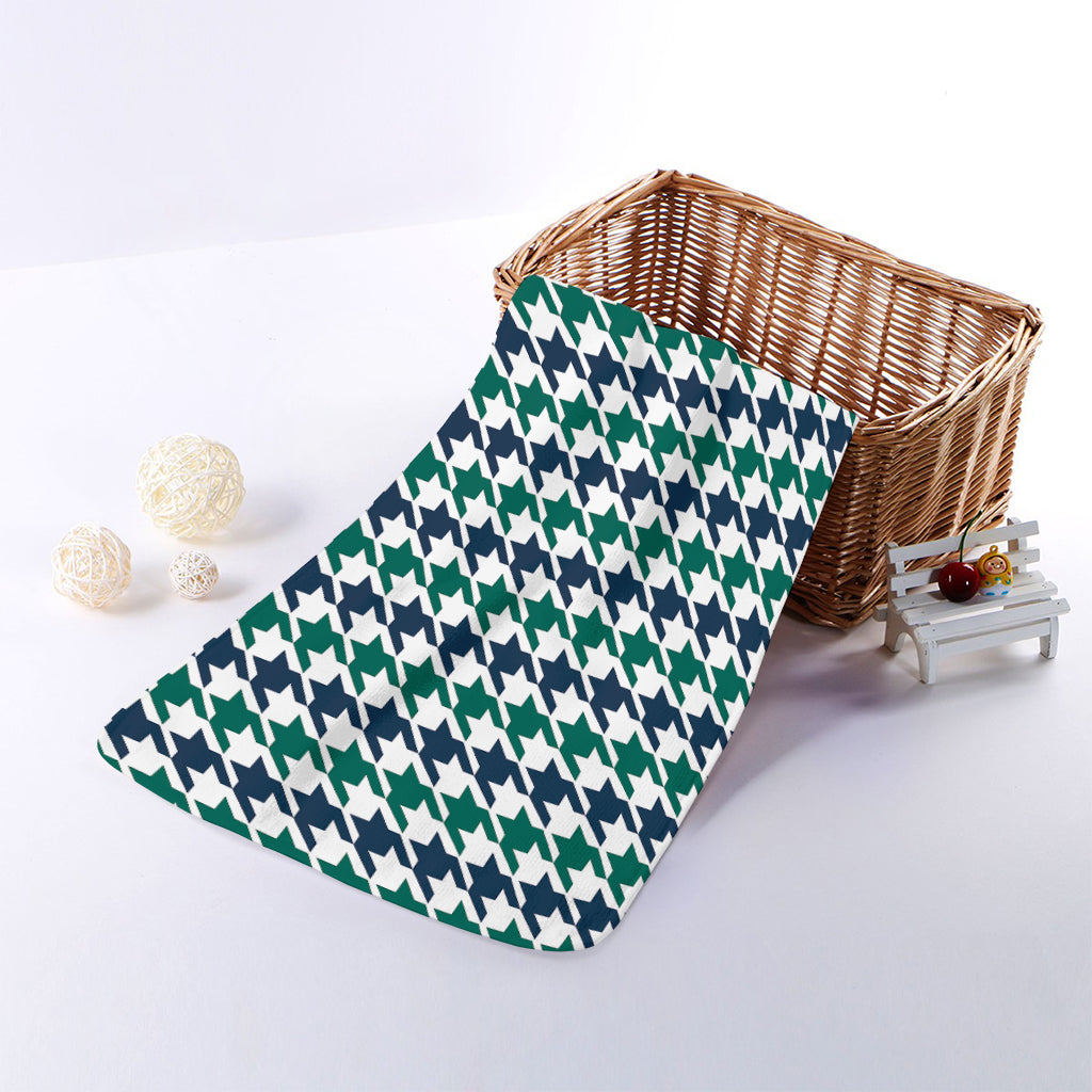 Blue Green And White Houndstooth Print Towel
