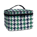 Blue Green And White Houndstooth Print Travel Makeup Bag