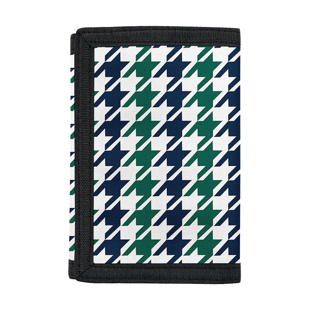 Blue Green And White Houndstooth Print Trifold Wallet
