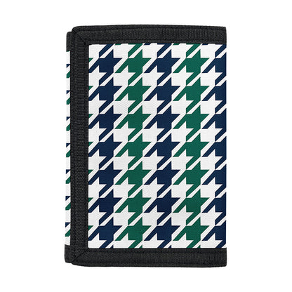 Blue Green And White Houndstooth Print Trifold Wallet