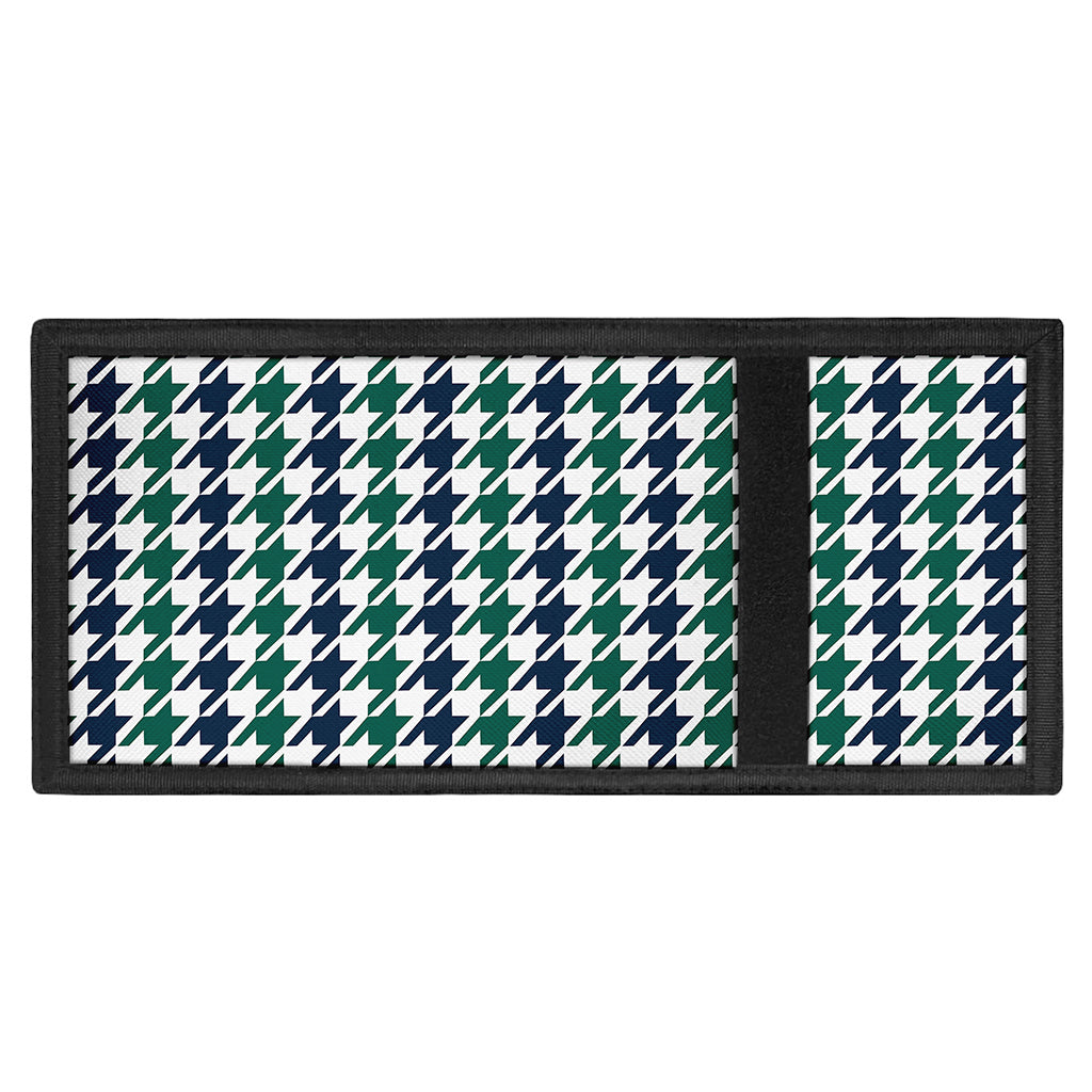 Blue Green And White Houndstooth Print Trifold Wallet