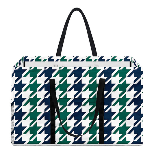 Blue Green And White Houndstooth Print Utility Tote Bag