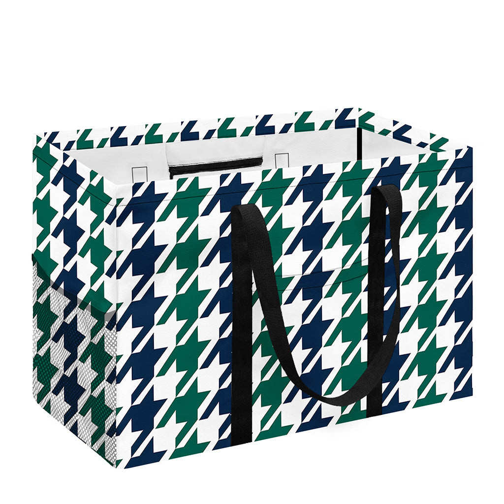 Blue Green And White Houndstooth Print Utility Tote Bag