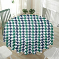 Blue Green And White Houndstooth Print Waterproof Round Tablecloth