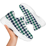 Blue Green And White Houndstooth Print White Chunky Shoes