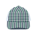 Blue Green And White Houndstooth Print White Mesh Trucker Hat