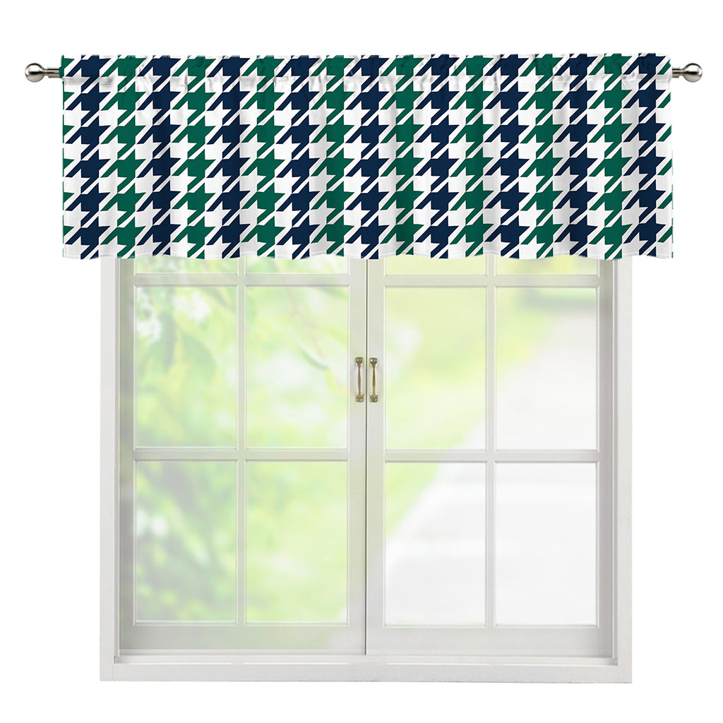 Blue Green And White Houndstooth Print Window Valance