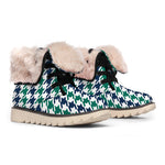 Blue Green And White Houndstooth Print Winter Boots