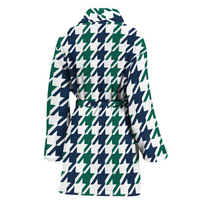 Blue Green And White Houndstooth Print Women's Bathrobe