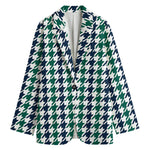 Blue Green And White Houndstooth Print Women's Blazer