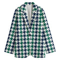 Blue Green And White Houndstooth Print Women's Cotton Blazer