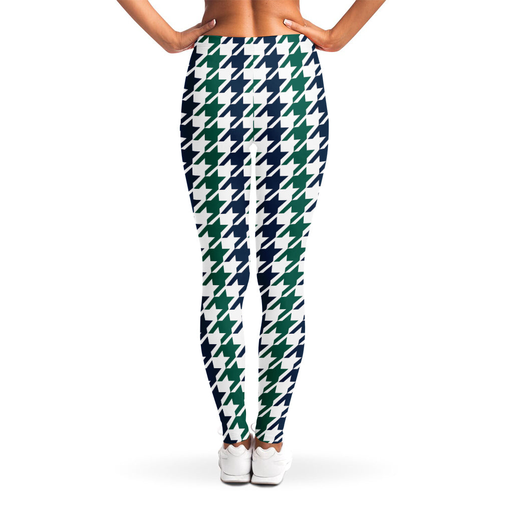 Blue Green And White Houndstooth Print Women's Leggings