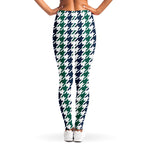 Blue Green And White Houndstooth Print Women's Leggings